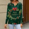 Women's Fashion Casual V-Neck Long Sleeve Decorative Button Christmas Print Top