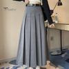 Плиссированная юбка с высокой талией и поясом, однотонная длинная юбка трапециевидной формы, длиной до щиколотки, офисный повседневный женский костюм, юбка