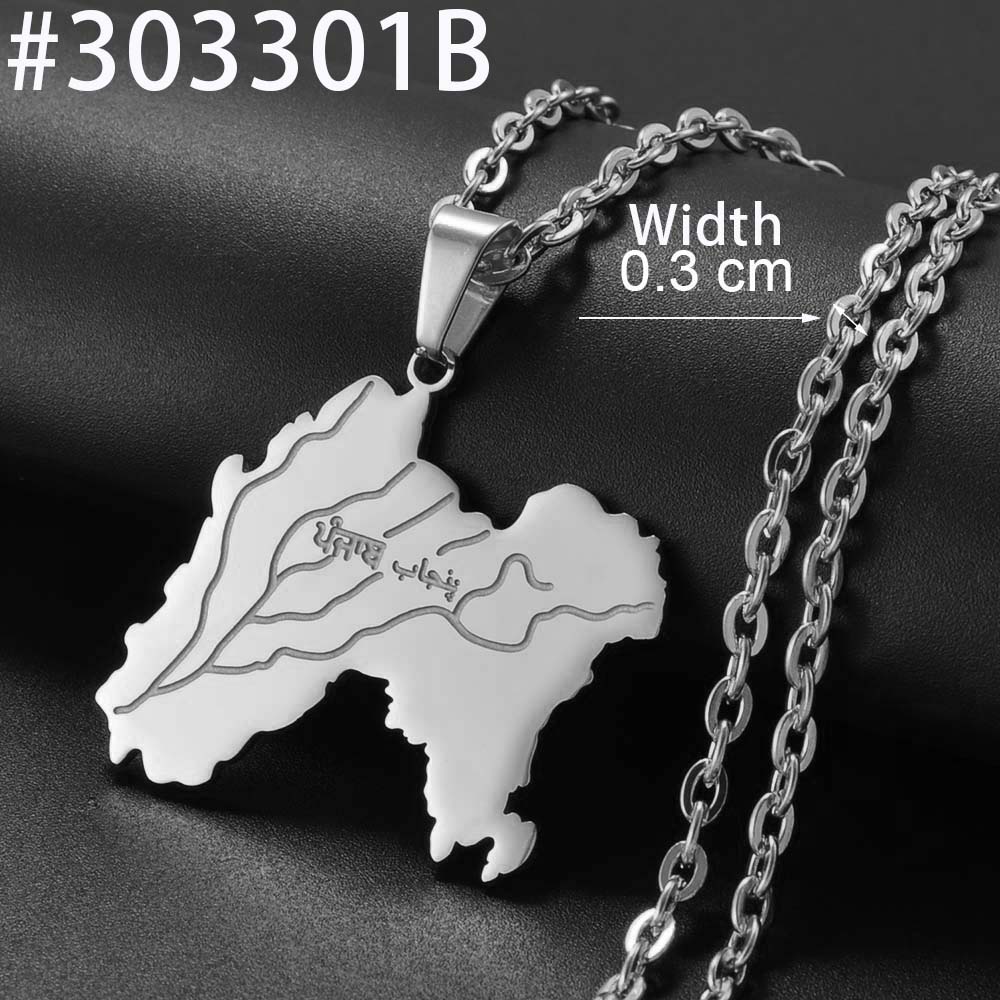 Anniyo 3.2CM Punjab State Pendant Necklace Stainless steel Jewelry for Women Men #303301