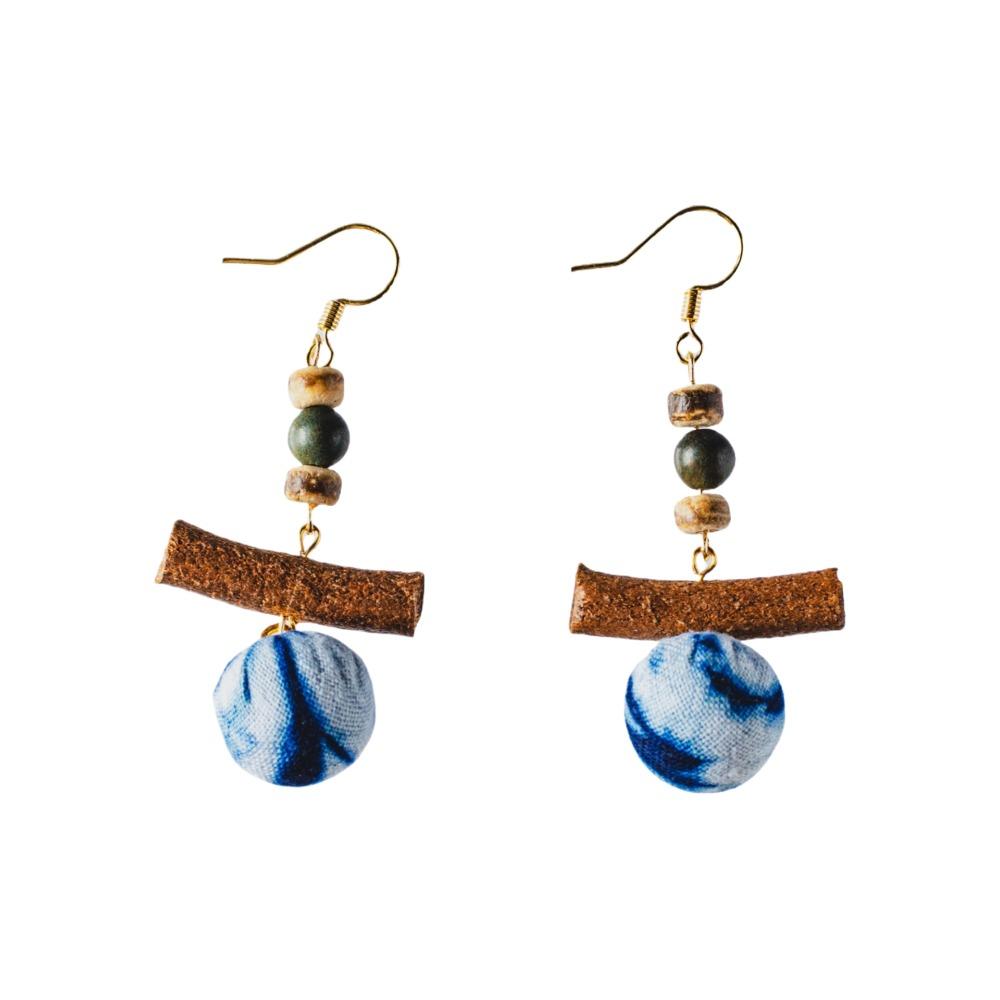 Textured Wood Beads Earring Drop Chinese Vintage Eardrop Unique Tie-Dye Earrings  Women