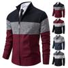 Autumn and Winter Fleece Thickened Sweater Knitted Sweater Stand-up Neck Cardigan Men's Color Matching Outer Wear Wool Jacket