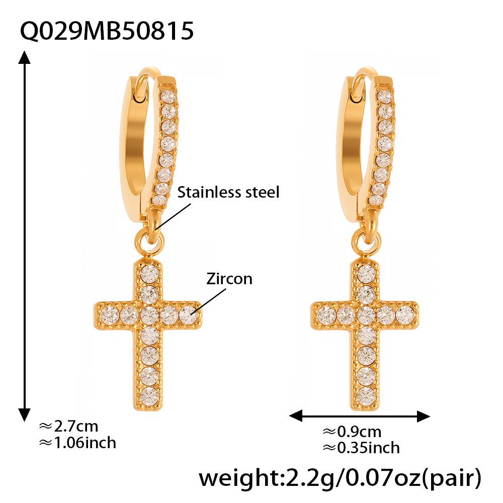 Серьги-крестики из нержавеющей стали с покрытием из 18-каратного золота и цирконами – Минималистичный роскошный стиль