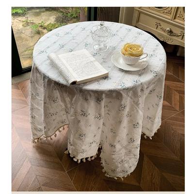 1 шт. Скатерть с кисточками, Круглая хлопковая с цветочным рисунком, Украшение для чайного столика, Накидка на стол для кухни, свадьбы, столовой