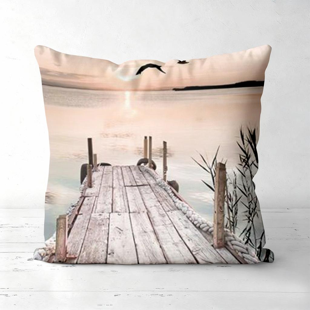 Seagull And Pier Windmill Printed Decorative Cushion Covers Polyester pillowcase, sofa decorative cushion cov Headboard Pillow