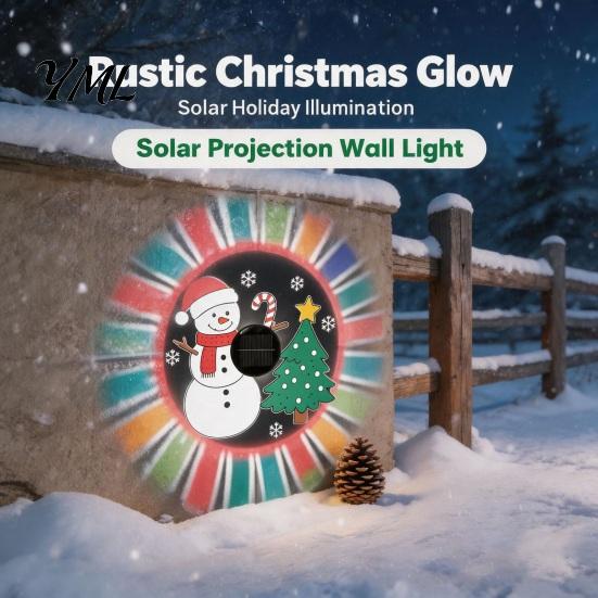 Outdoor Wall Mounted Fixtures Solar Fence Light, Waterproof Projection Cute Snowman Xmas Easy Install Path Lighting Tree Decorative Metal Projector