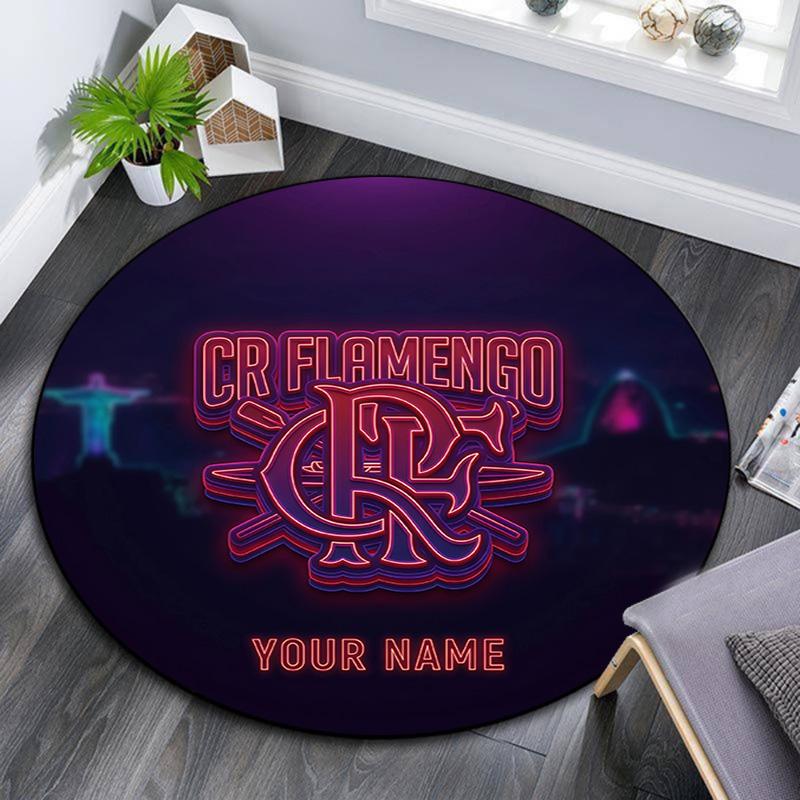 Custom Name Flamengo Round Area Rug,Carpet Rug for Living Room Bedroom Sofa Playroom Decor,Non-slip Floor Mat