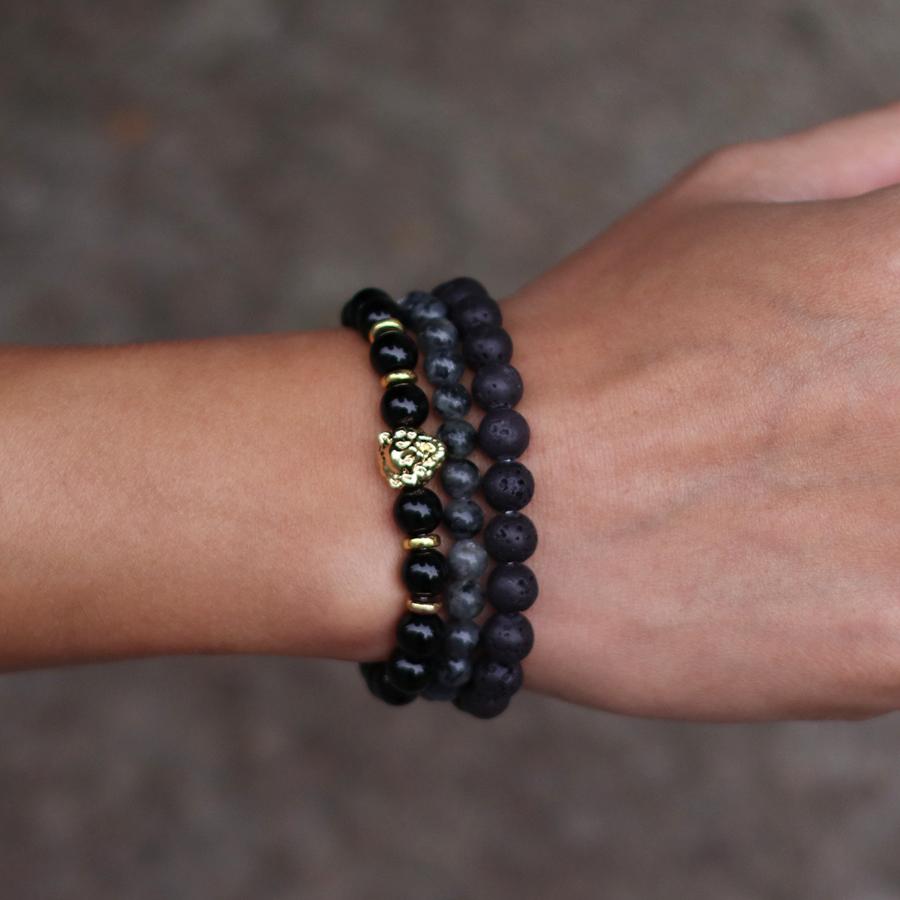 3 шт. бусины, нанизанные на бусины Будды, браслет для мужчин и женщин, крутые аксессуары в виде головы льва, черные блестящие бисерные украшения для рук из лавового камня для мужчин