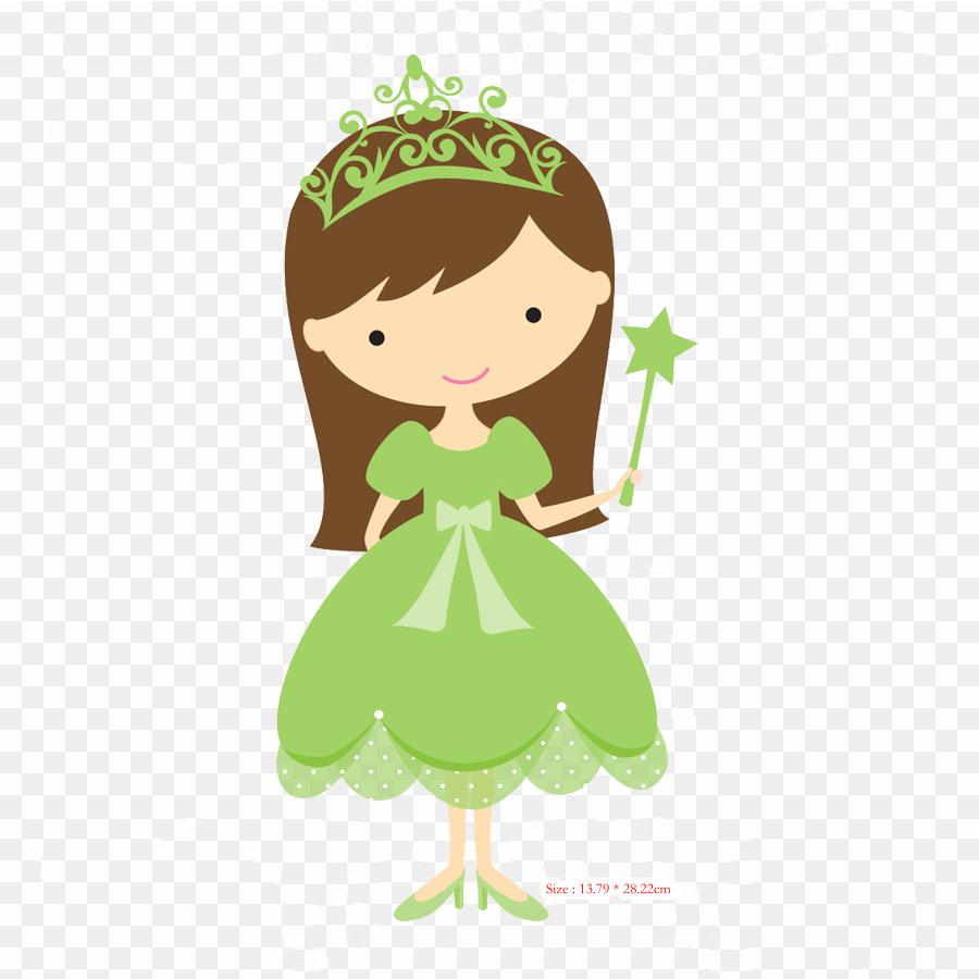 Green Princess Cartoon Belle Princess Iron On Heat Transfer Printing Vinyl Patches Sticker for Clothes DIY Appliques Washable Patches