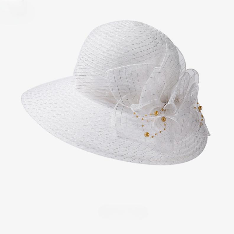Новые шляпы от солнца из органзы с цветком, женские летние шляпы для свадебной вечеринки, шляпы для церкви, женские солнцезащитные шляпы для путешествий и пляжа с защитой от ультрафиолета