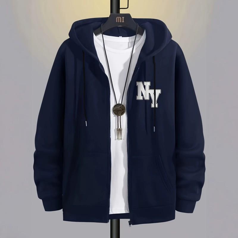 Vintage New York Graphic Zip-Up Hoodie Loose Fit Casual Sweatshirt Men Women