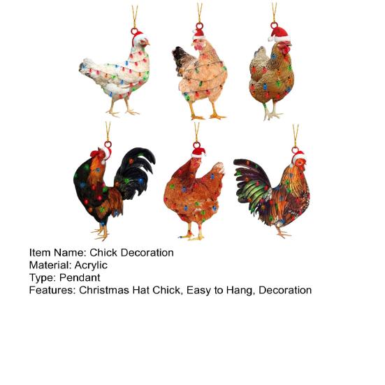 6 шт./компл. Рождественская шапка, украшение в виде цыпленка, акриловая шапка Санты, петух, елка, подвесное украшение для праздничной вечеринки, автомобиль