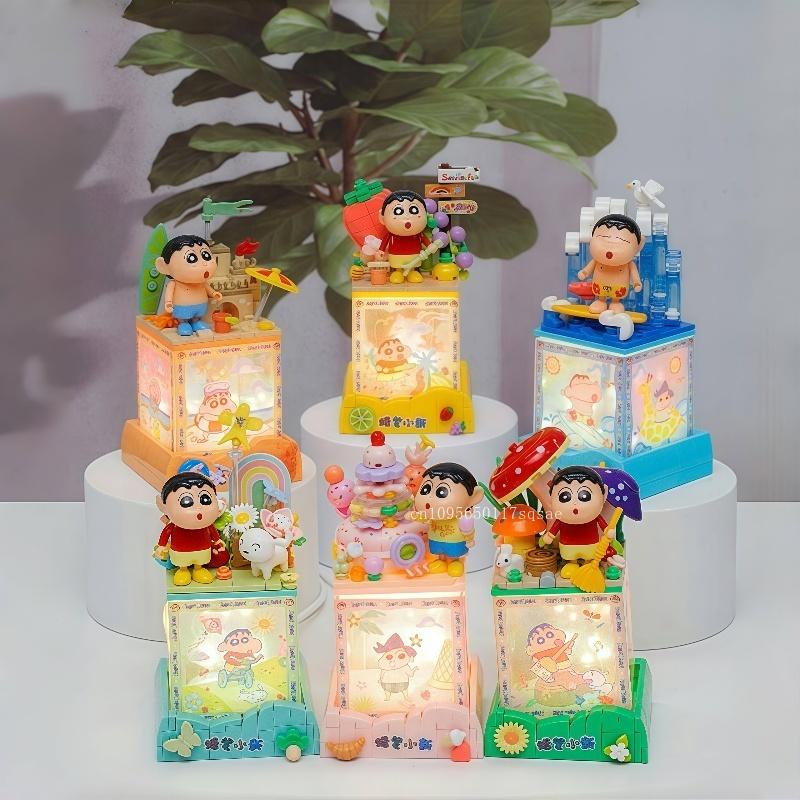 Crayon Shin Chan Building Blocks Small Particles Assembly Toy Night Lamp Bedroom Decor Ornament 2025 New Girl Birthday Gift