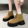 Fashion Chunky Heel Platform Boots Women 2024 Autumn Winter Thick Bottom Non-slip Lace-up Boots Retro Faux Suede Ankle Boots for Women