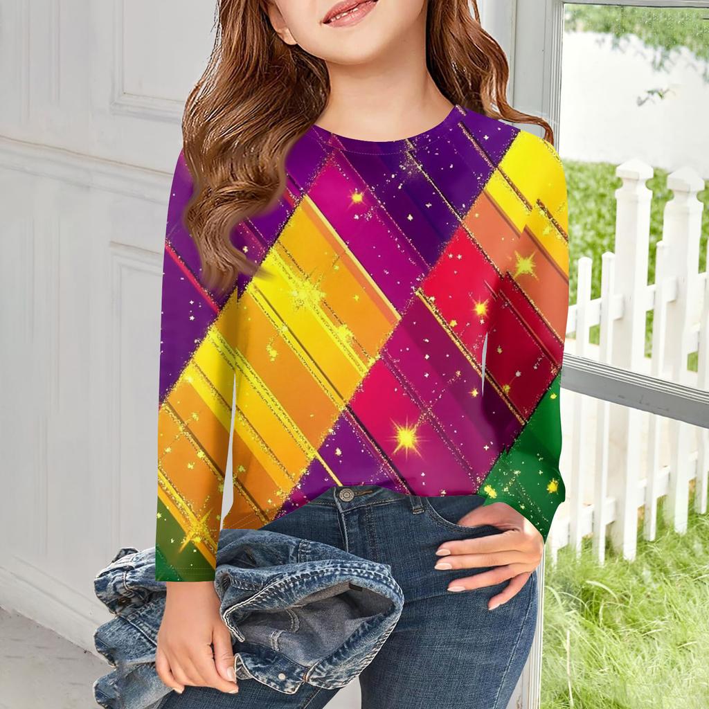 Футболки с длинным рукавом для девочек, детские осенние топы, с круглым вырезом, с принтом, базовые футболки