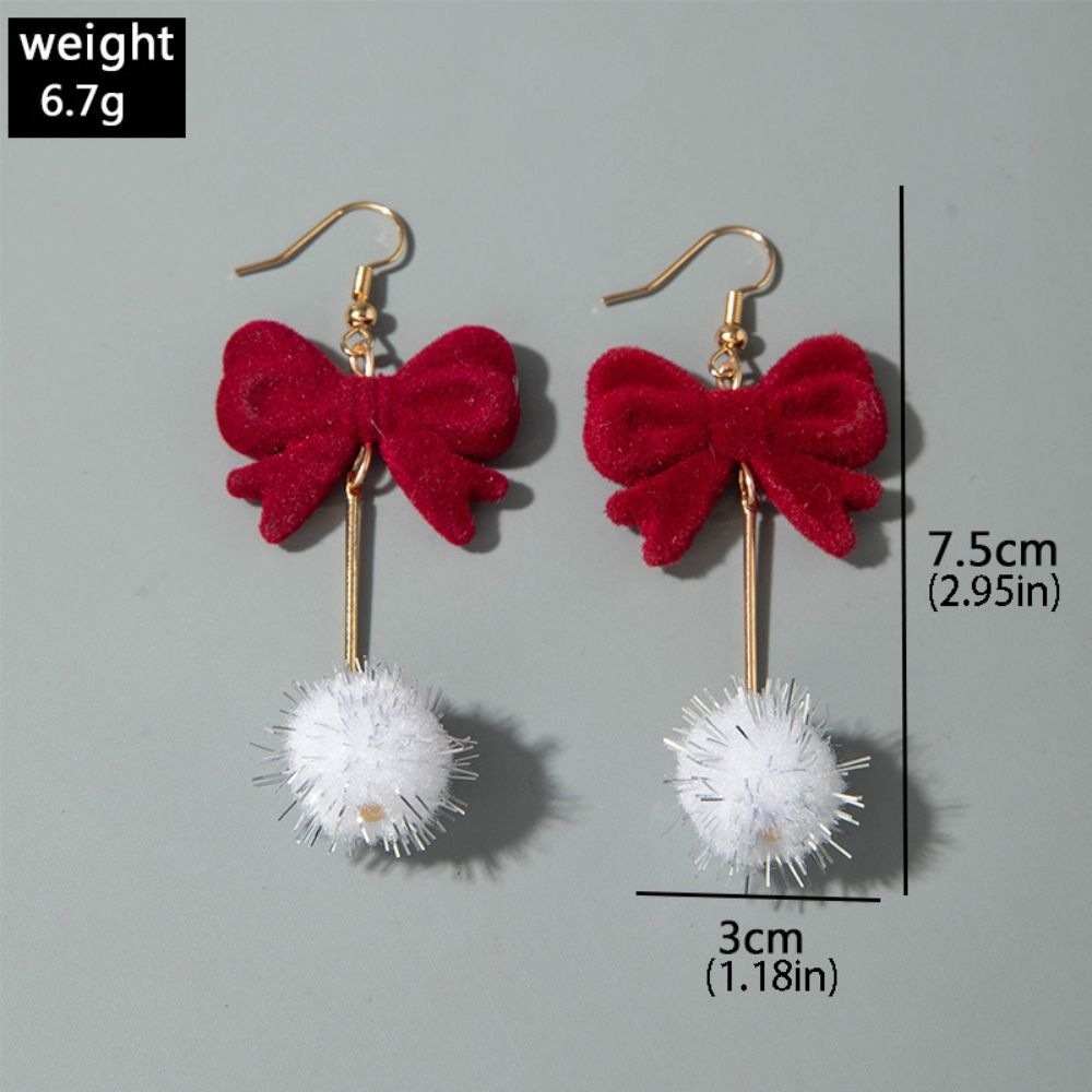 Pearl Wine Red Bow Drop Earrings Bowknot New Year Earrings Red Velvet Bow Earrings Decoration