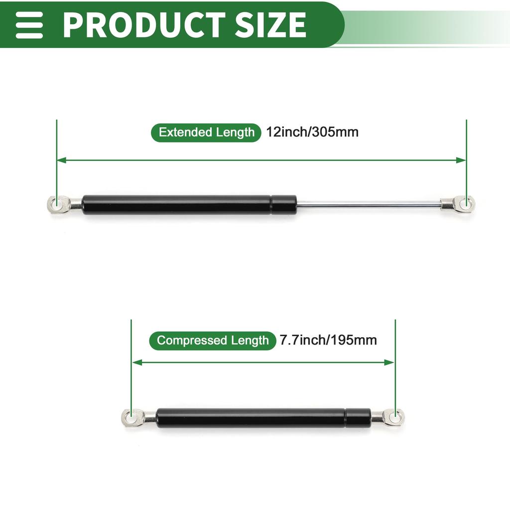 Motoforti Universal Lift Support Strut Gas Springs, 12-inch/305mm, 20lb/90N/9kg, Metal Black, 2-Piece Set