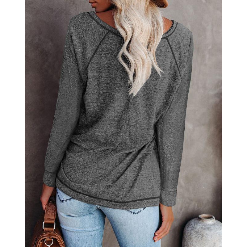 YYFS Женские модные повседневные весенне-осенние однотонные блузки и рубашки с круглым вырезом с длинными рукавами и принтом