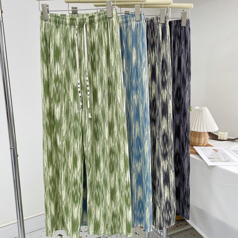1 шт., свободные брюки из ледяного шелка на завязках, повседневный стиль, эластичная резинка на талии, весна-лето, пижама, облегающая домашняя одежда, окрашенная в технике тай-дай