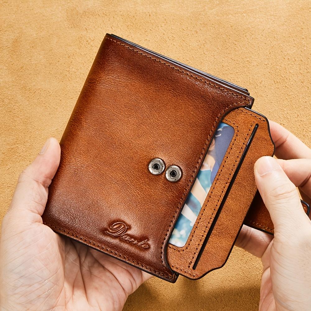 Мужские кошельки RFID из натуральной кожи, трехслойные кошельки для мужчин с окошком для удостоверения личности и держателем кредитной карты, мужской кошелек, мужской кошелек в стиле ретро