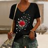 Women's Sunflower Print V-Neck T-Shirt, Casual Short Sleeve Tops,Bright Floral Daily Wear for Spring & Summer