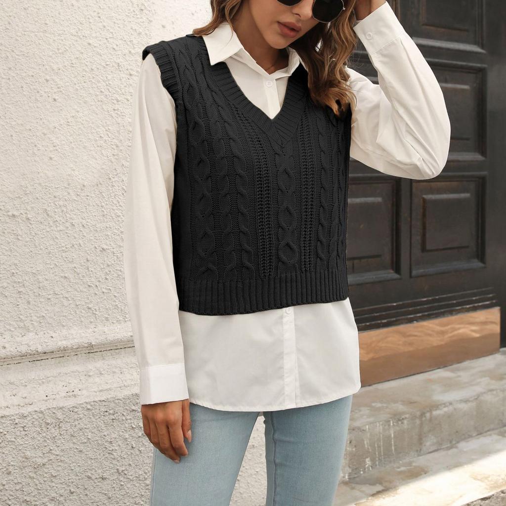 Women's FashionSolid Color Sweater Vest Outer Wear Inner Knitted Sweater