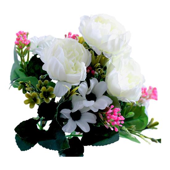 Имитация пиона Реалистичный искусственный букет с зелеными листьями и ветками