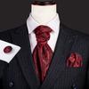 Luxury Mens Paisley Ascot Red Black Cravat Tie Hanky Cufflinks for Wedding Dating Set Barry.Wang