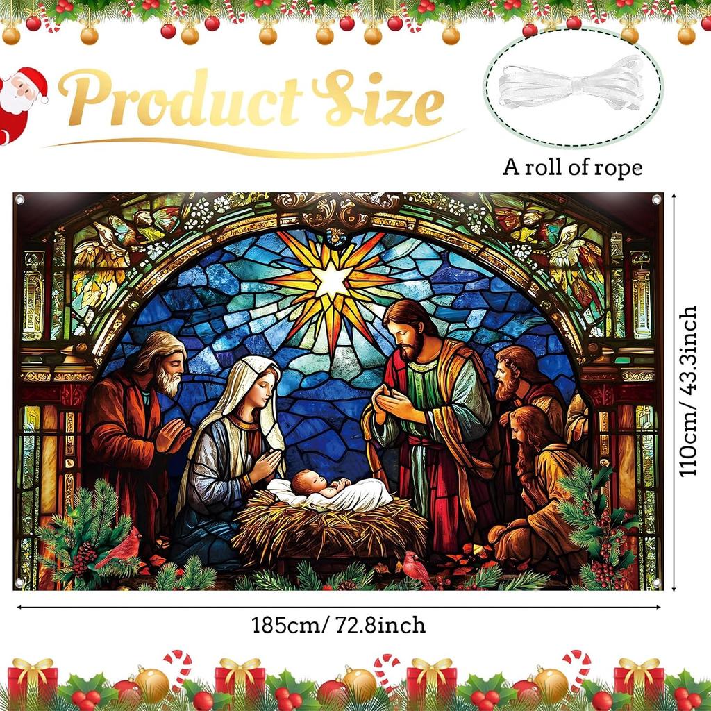 Tatuo 6 x 3.6 ft Christmas Nativity Backdrop Religious Xmas Decoration