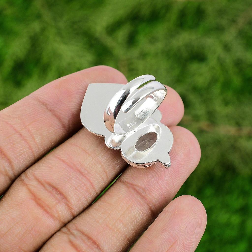 Gift For Her 925 Silver Natural Rainbow Moonstone Promise Bird Adjustable Ring