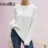 Women's Solid Colour Pullover Autumn and Winter O-Neck Sweater Loose Knit Sweater