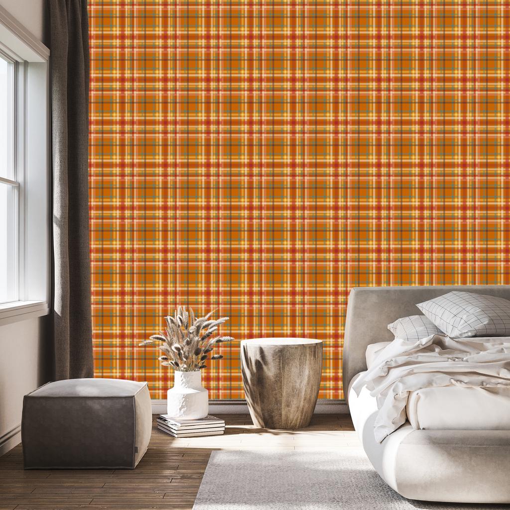 Autumn Plaid Wallpaper Orange, Gold and Peach 50x1000