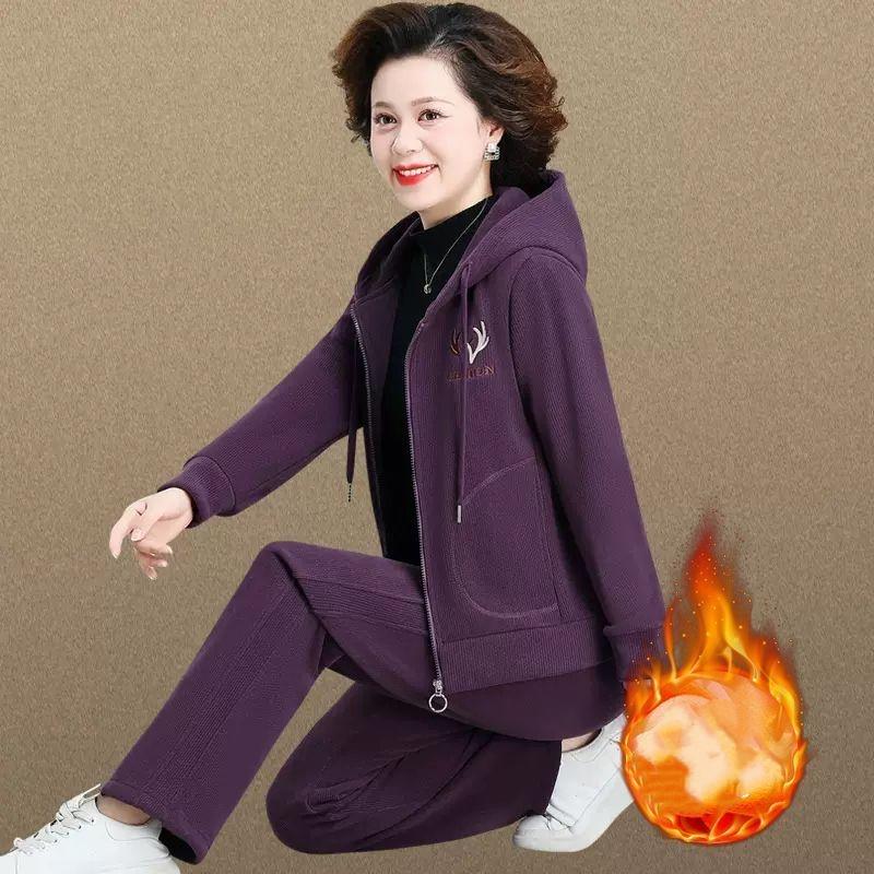 Плюшевая Толстая Куртка Повседневный Западный Стиль Женский Свитер Спортивный Костюм Осень и Зима Костюм-Двойка