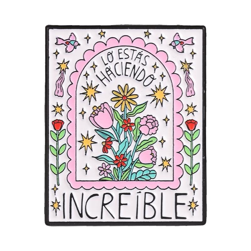 Xiaomi Spanish Encourage Rainbow Quote & Flower Badge Enamel Pin Todo Llega En El Momento Adecuado Brooch Bags Lapel Badge Jewelry Gift
