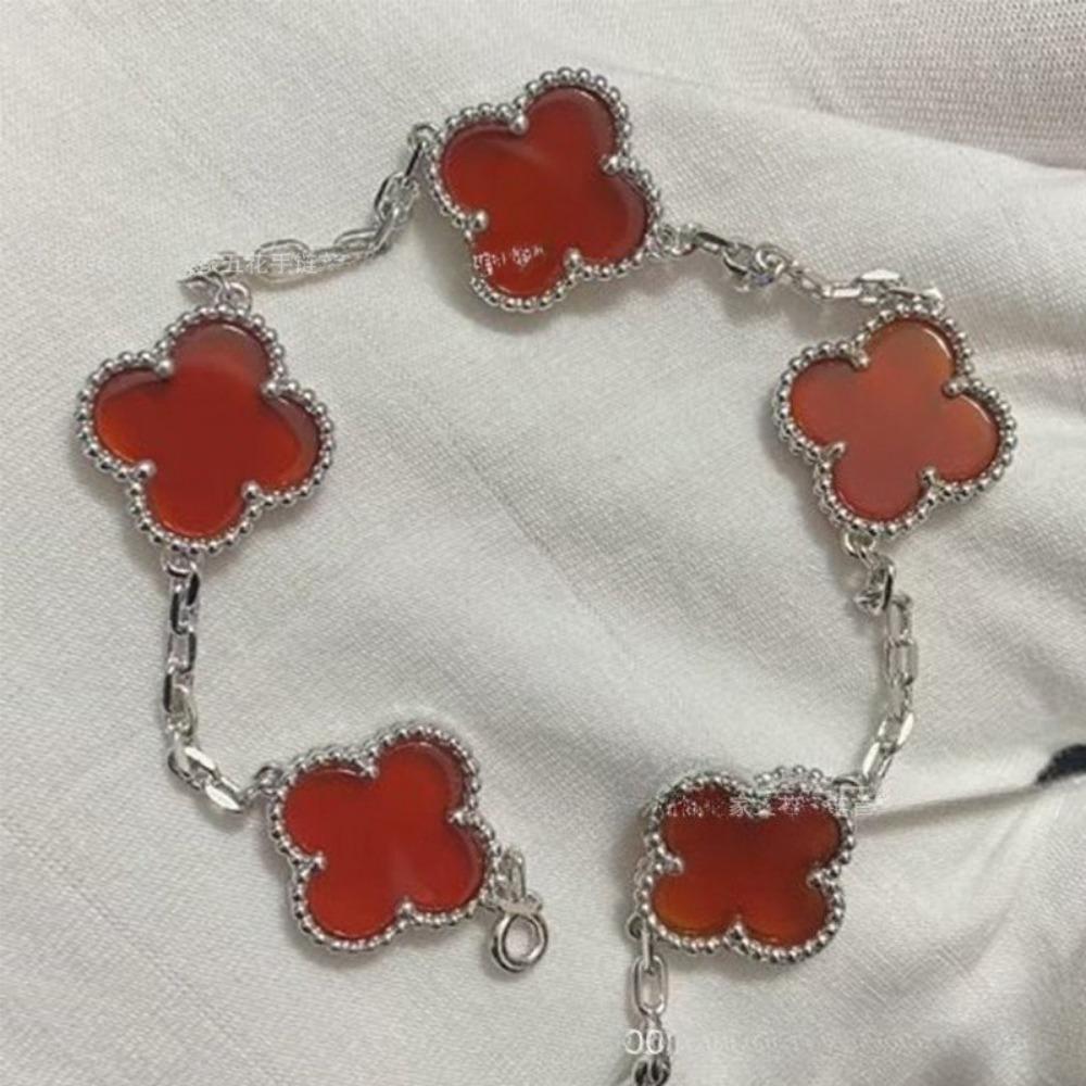 Высококачественный браслет из красного халцедона с лазерной гравировкой «Четырехлистный клевер» и «Пятицветник», из розового золота 18 карат, ювелирное изделие класса люкс, подарок для девушки