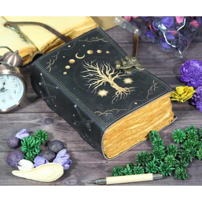 Tree of Life Leather Grimoire Journal: Blank Book of Shadows