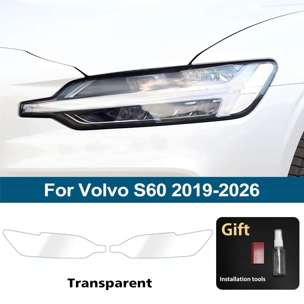 Для Volvo S60 2014-2026 Высокоглянцевая дымчато-черная Предустановленная TPU пленка для защиты фар автомобиля Комплект PPF Виниловая обертка Защита от царапин
