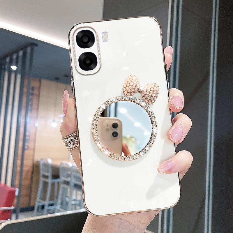For OPPO A6X A6 Pro Case Soft Plating brick inlaid pearl butterfly makeup mirror Smooth Electroplated For OPPO A6 Pro A6X Back Cover