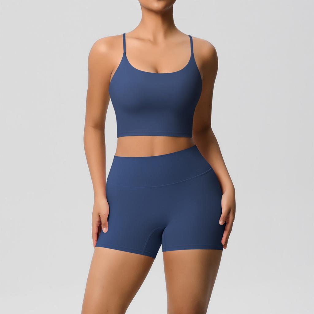 Женская мода однотонный топ с открытой спиной облегающая дышащая одежда для йоги спортивная одежда для бега фитнеса шорты комплект