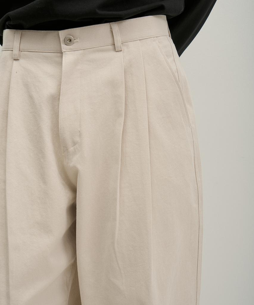 GNOK Cotton Double-Pleated Wide Pants [Ivory]