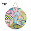 Summer Beach Decor Round Wooden Door Hanger, Watercolor Welcome Sign, Hello Sunshine Indoor Outdoor Wall Hanger Please Plaque for Porch Decorative