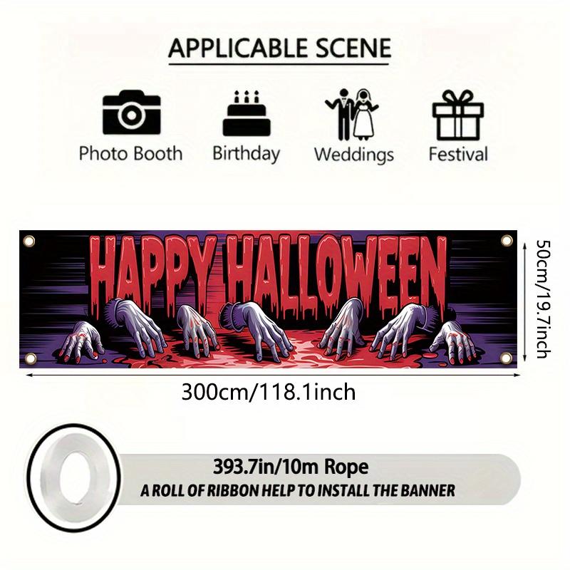 Haunted House Spooky Halloween Banner 17x78in, Polyester Outdoor Party Decor Garden Fence