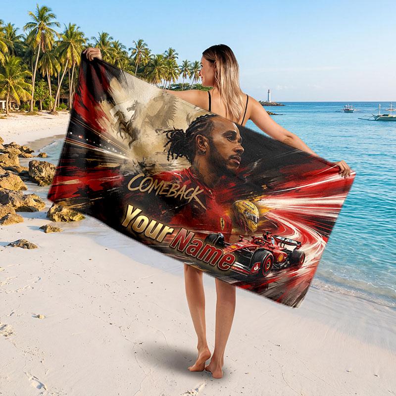 Lewis Hamilton Customized Name Text Beach Towel, Soft Absorbent Towel Beach Pool Travel Personal Gift