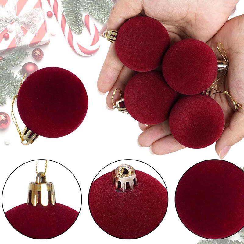 5/10Pcs Velvet Christmas Ball Ornaments Red White Xmas Tree Hanging Pendants Diy Home Party Christmas Decoration  Year Gifts