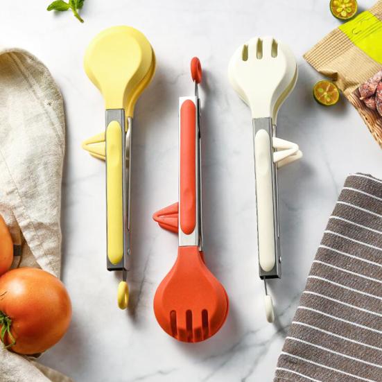 Silicone Food Clip with Stand Anti-scald Long Handle Hangable Multifunctional Steak Meat Barbecue Serving Clamp Tong Spatula Kitchen Supplies