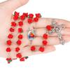 Catholic Red Rose Beads Rosary Necklace Red Our Rose Holy Soil Medal Cross Pendant