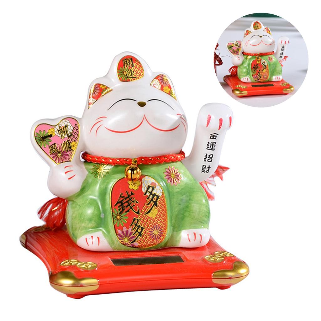 Solar Automatic Waving Lucky Cat Vivid and Lovely Home Desktop Ornament for Women Men Home Office Decor