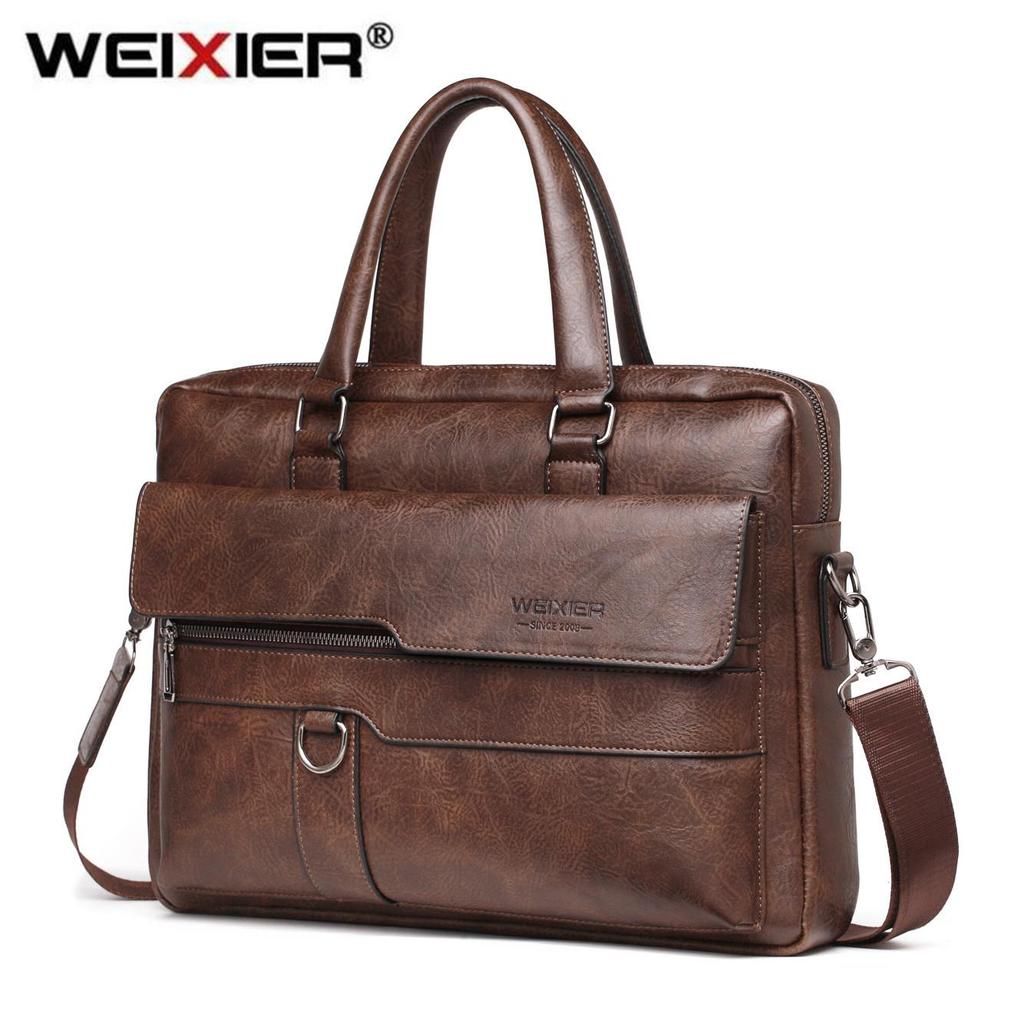 WEIXIER Business Shoulder Bag Men Messenger Bag Vintage PU Leather Crossbody Bag for Male Fashion Casual Man Handbags Briefcase