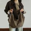 Leopard Print Canvas Tote Bag for Women Korean Fashion Cotton Fabric Hobo Bags Large Shoulder Shopping Bag