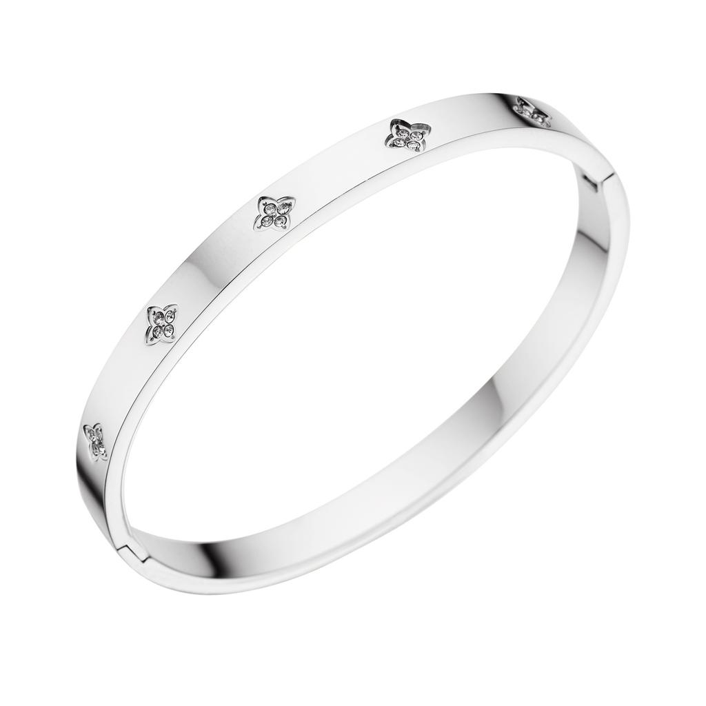 Lucky Four Leaf Grass Zircon Bracelets Luxury Design Rose Color Stainless Steel For Women Birthday Gift