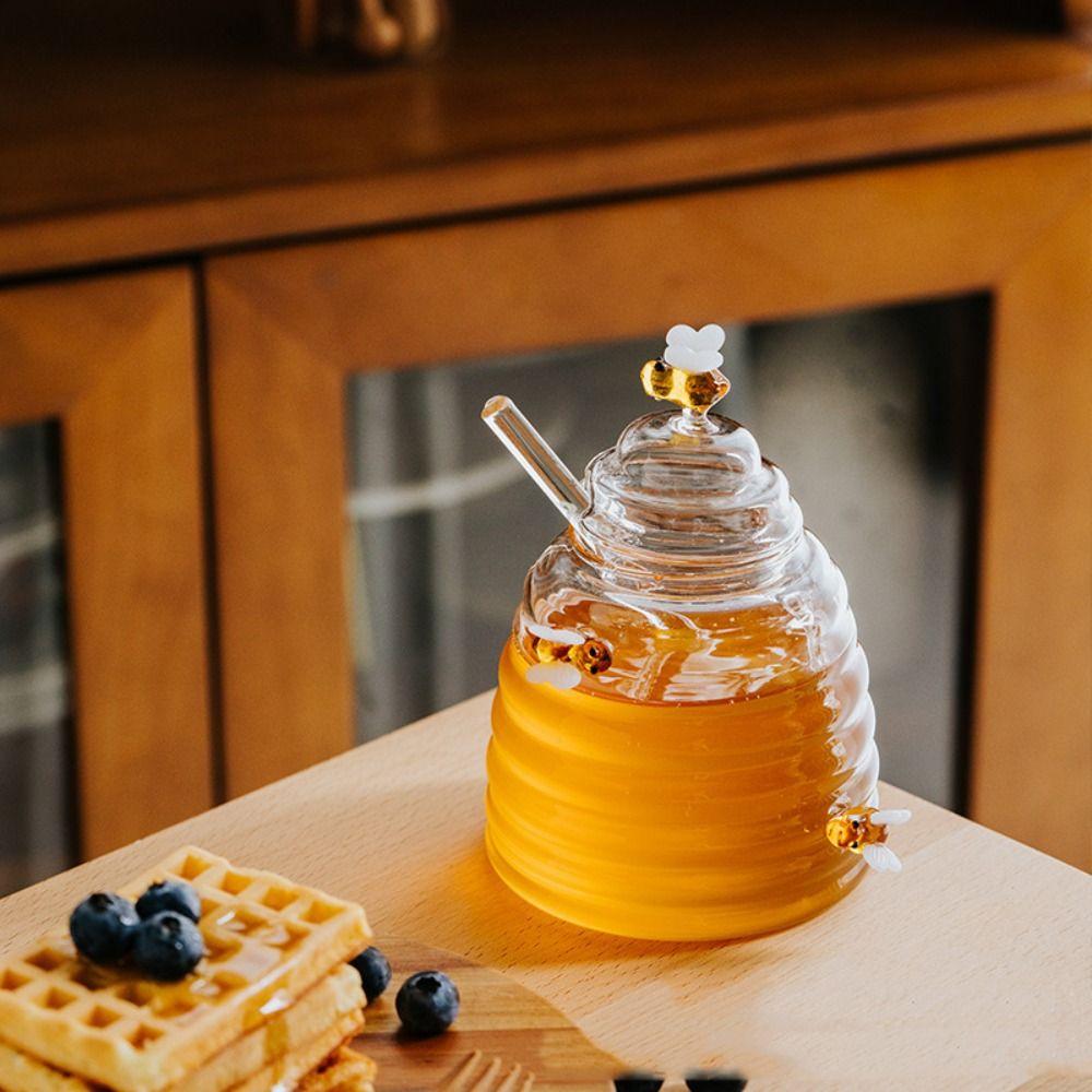 Transparent Bee Jar Unique Honeycomb Tank Storage Pot Large Honey Bottle  Syrup